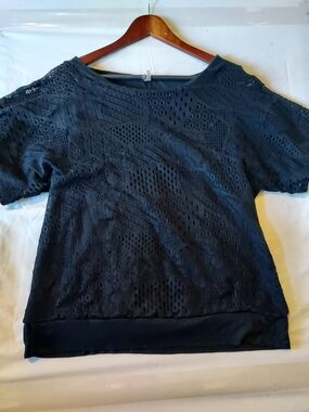 Black Eyelet Short Sleeve Women's Top